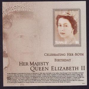 Tuvalu-SC#1010-sheet-unused-NH-QEII 80th Birthday-Royalty-