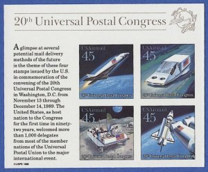 US 1989 Sc C126  MNH  VF $1.80 UPU Congress Imperf s/s, 45c x 4 Airmail / Space