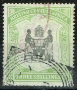 B.C.A Nyasaland 1897 3s Black & Sea-Green SG49 Fine Used