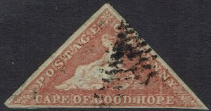 CAPE OF GOOD HOPE 1855 TRIANGLE 1D PERKINS BACON PRINTING USED  