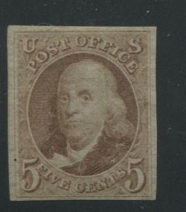 1875 United States Postage Stamp #3 Mint Hinged F/VF