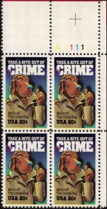 US #2102 CRIME PREVENTION MNH UR PLATE BLOCK #A1111 DURLAND $2.00