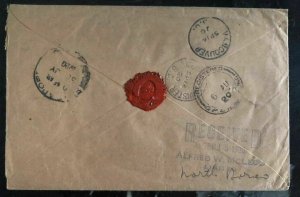 1920 Sandakan North Borneo Registered Cover  to Westminster Canada Wax Seal