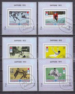 Ajman, Mi cat. 762-767 C. Sapporo Olympics issue as s/sheets. Canceled. ^