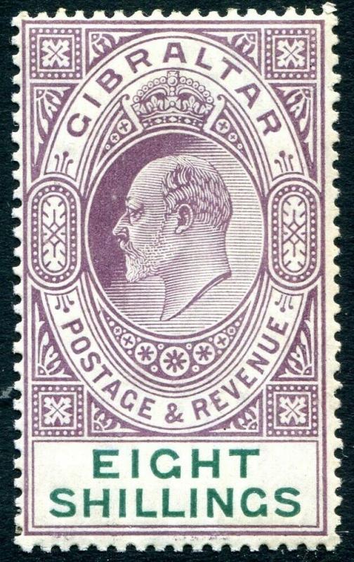 GIBRALTAR-1911 8/- Purple & Green Sg 74 LIGHTLY MOUNTED MINT V29997