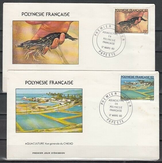 Fr. Polynesia, Scott cat. 331-332. Fish Hatchery & Crayfish. First day covers.