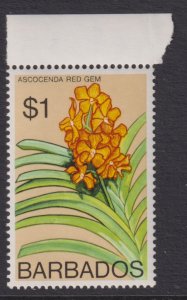 1974-77 Barbados Orchid Flower $1.00 Perf 14½x14 issue MNH Sc# 408 CV $11.00