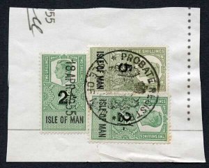 Isle of Man KGVI 2 x 2/- and 5/- Key Plate Type Revenues CDS on Piece