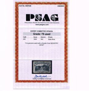 EXCELLENT GENUINE SCOTT #240 USED 1893 COLUMBIAN PSAG CERT GRADED F-VF 75 #20310