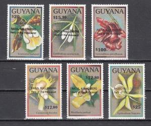 Guyana, Scott cat. 2361-2366. Orchid values o/p R. Wallenberg, Holocaust Hero.