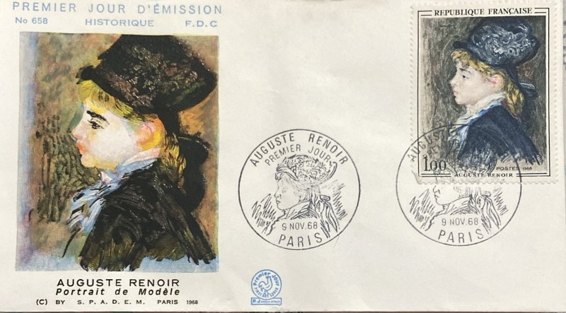 C) 1968. FRANCE. PAINT. ART. FDC. PORTRAIT OF ADJUSTMENT RENOIR. XF