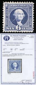 US Sc 115 Blue 6¢ 1869 Unused Regummed PF Cert