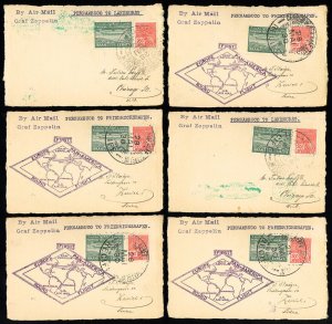 Brazil Stamps Lot Of 12 Zeppelin Flown Cards