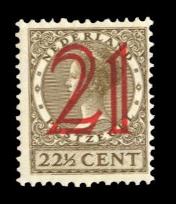 Netherlands #194 Cat$19, 1929 21c on 22 1/2c olive brown, lightly hinged