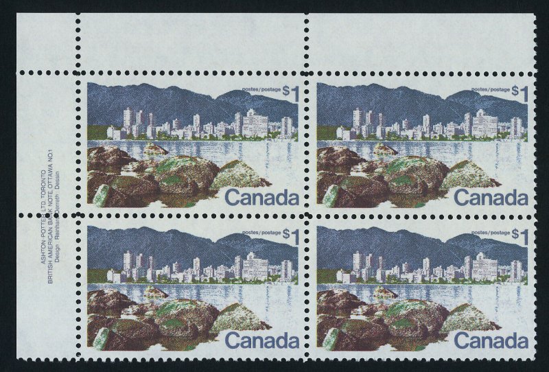 Canada 600 TL Block Plate 1 MNH Vancouver