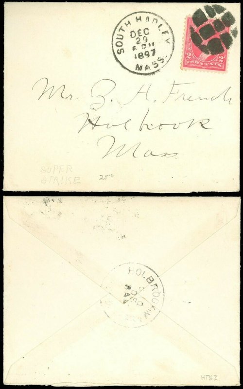 1897 HAMPSHIRE COUNTY, SOUTH HADLEY MA, Segmented Circle Fancy Cancel - HOLBROOK