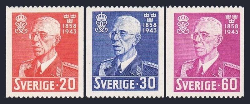 Sweden 338-340,MNH.Michel 207C-200C. King Gustav V,1943.