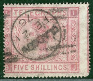 GB QV TELEGRAPHS High Value 5s Rose Glasgow Postal Duplex SGT13 c£200 BL2WHITE71