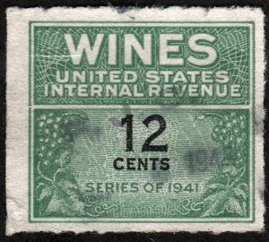 RE125 12¢ Wine Revenue Stamp (1942) Used