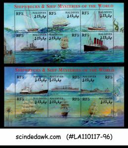 MALDIVES - 2001 SHIPWRECKS & SHIP MYSTERIES OF THE WORLD / SHIPS M/S MNH 2nos