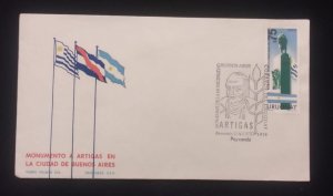 D)1974, URUGUAY, FIRST DAY COVER, ISSUE, MONUMENT TO ARTIGAS IN BUENOS