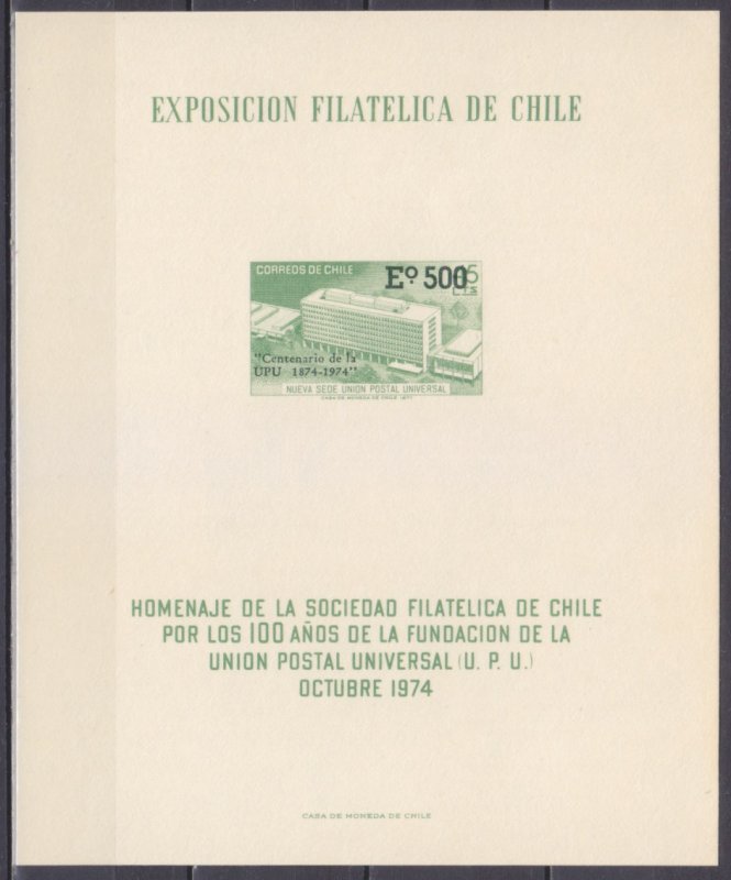 1974 Chile 796/Bb 100 years of UPU Building, Provisional, 30,00 €