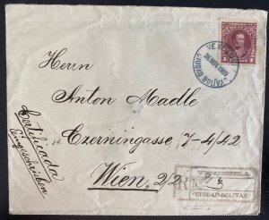 1909 Ciudad Bolivar Venezuela Registered Cover to Vienna Austria Sc#236