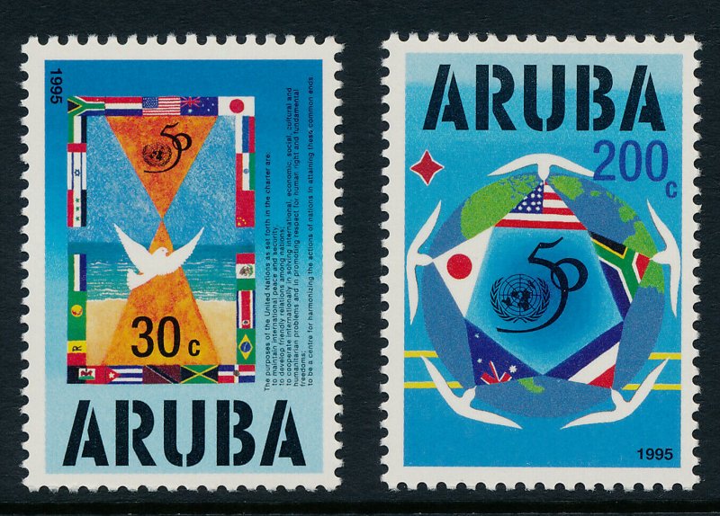 Aruba 116-7 MNH 50th Anniv of the UN, Flags, Doves