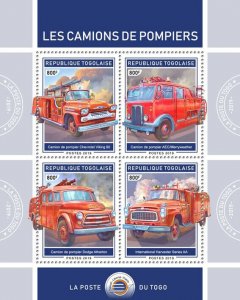 Fire Engines Special Transport Stamps Togo 2019 MNH Chevrolet Viking 4v M/S