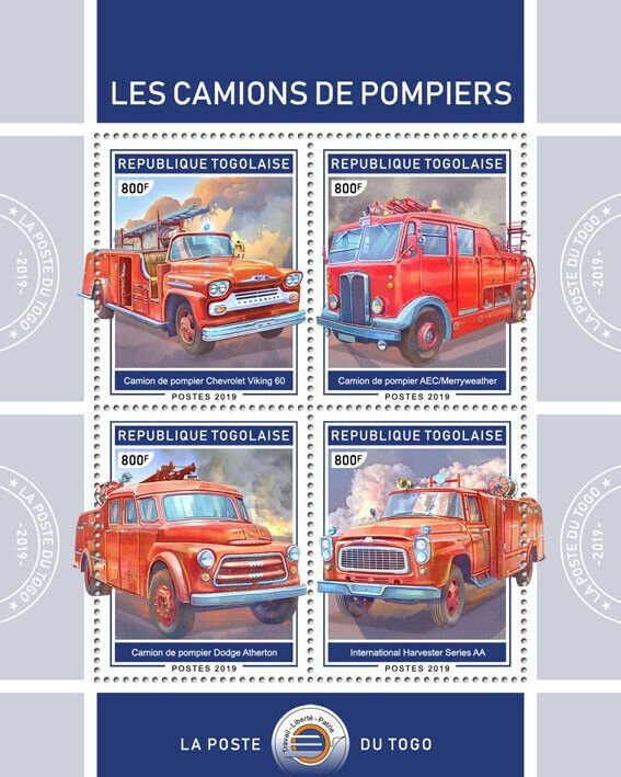 Fire Engines Special Transport Stamps Togo 2019 MNH Chevrolet Viking 4v M/S