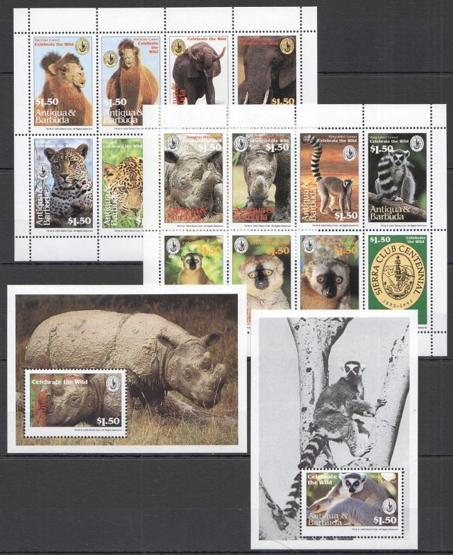 OZ0518 1993 ANTIGUA & BARBUDA FAUNA ANIMALS CELEBRATE THE WILD 2BL+2KB MNH