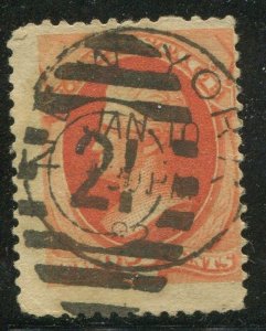 183 2c Jackson Vermillion Used  Double Cancel