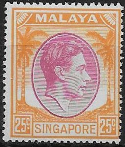 SINGAPORE SG25 1950 25c PURPLE & ORANGE MTD MINT