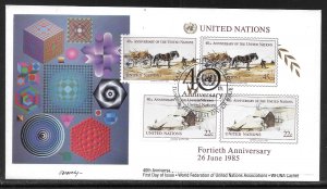 United Nations NY 447-449 40th UN WFUNA Cachet FDC First Day Cover San Fran Canc