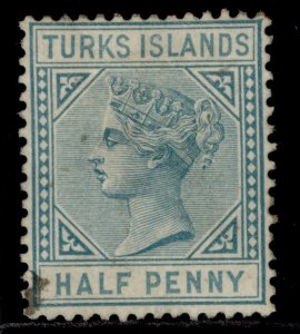 TURKS & CAICOS ISLANDS QV SG53, ½d blue-green, USED. Cat £32.