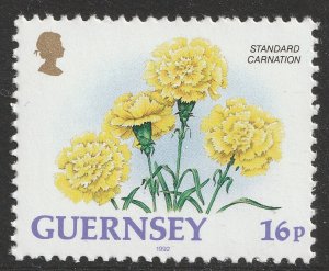 Guernsey Flowers Single Standard Carnation 16p single MNH 1992