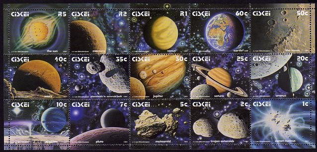 SA-Ciskei 168-182a sheet/15, MNH. Michel 192-206 ZD-Bogen. Solar system, 1991.