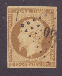 France 10 Used 1852 10c Pale Bister President Louis Napoleon Issue Scv $450.00