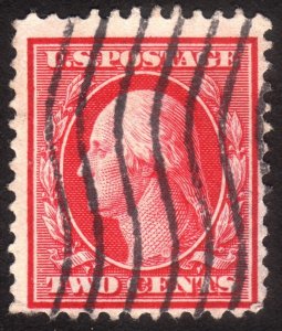 1910, US 2c, Washington, Used, thin, Sc 375