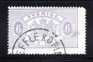 Sweden O4 Used, Thin, Official Issue from 1874.   SCV $60.00.