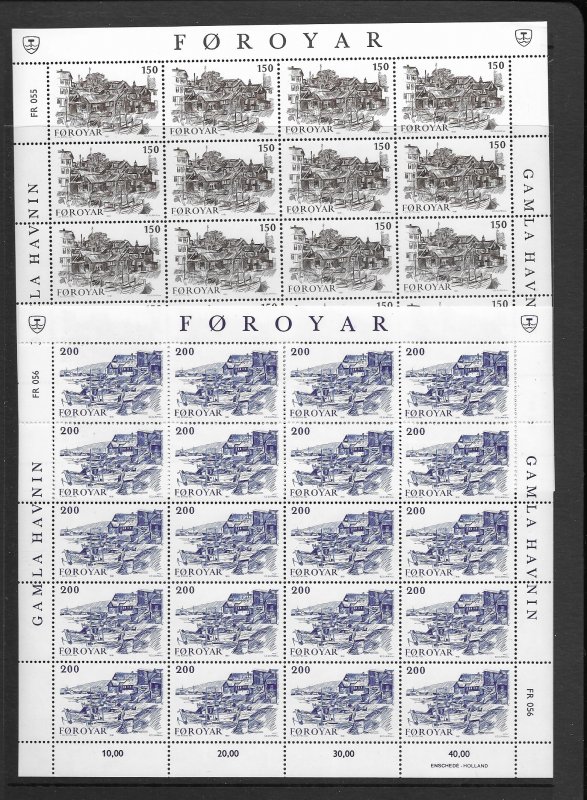 Faroe Island 43-4, 86-9 sheet stock MNH 8 cpl. sets vf, 2020 CV $356.00