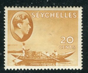 SEYCHELLES; 1938 early GVI pictorial issue Mint hinged Ordinary Paper 20c.