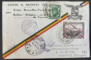 1936 Bruxelles Belgium Gordon Bennet balloon Sheet cover To Warsaw Poland