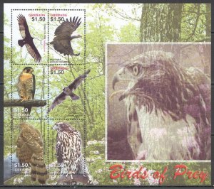 Ft099 2005 Grenada Birds Of Prey Fauna #5567-72 1Kb Mnh