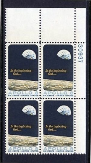 SCOTT  1371  APOLLO 8  6¢  PLATE BLOCK  MNH  SHERWOOD STAMP