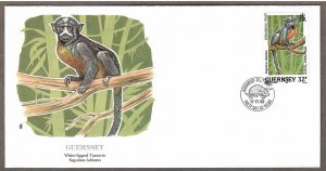 Guernsey # 418 , White-lipped Tamarin Monkey , Fleetwood FDC - I Combine S/H