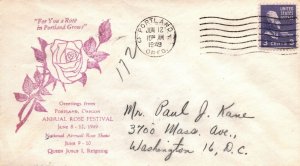 ANNUAL ROSE FESTIVAL & NATIONAL AIRMAIL ROSE SHOW PORTLAND 1949 + REAR STAMP