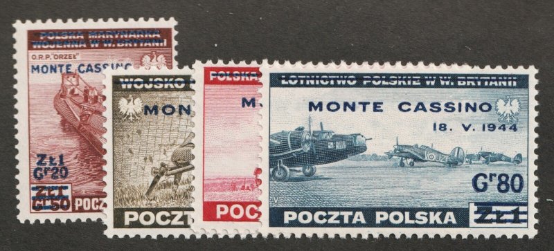 1944 Poland Sc# 3K17-20 - WWII Monte Cassino overprints. MH Cv$30