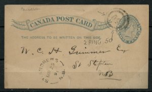 ?TWO RING #50 RF #4, St. Andrew's N.B. s/r 1891 stat post card Canada
