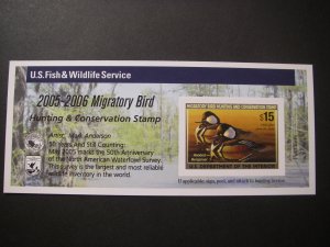RW72A, $15 Hooded Mergansers, MNH Self Adhesive sheetlet of one, Beautiful Stamp